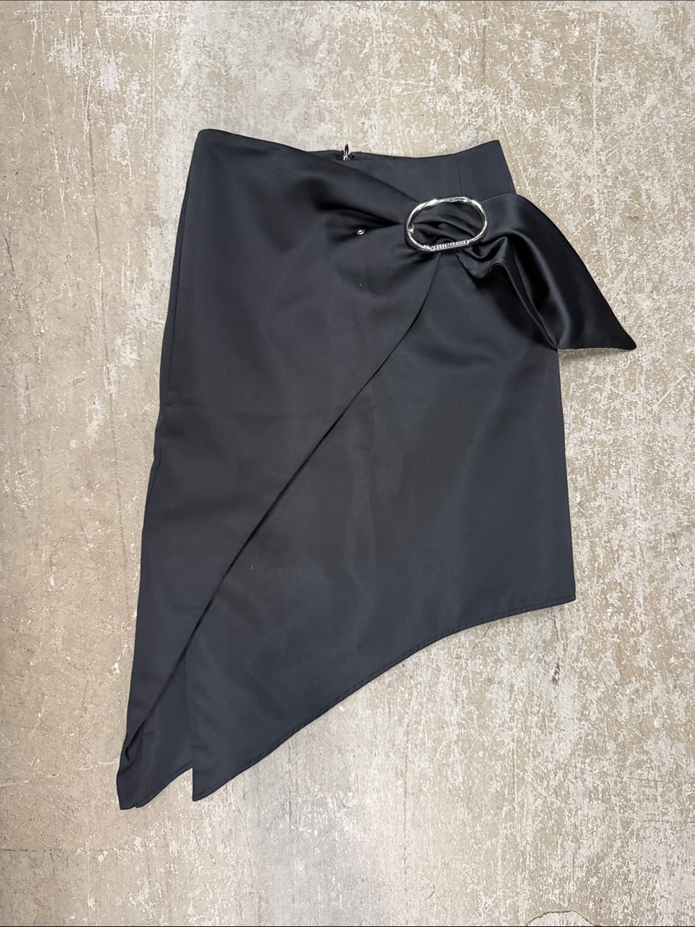 Paco Rabanne Black Asymmetrical Wrap Skirt with Silver Buckle